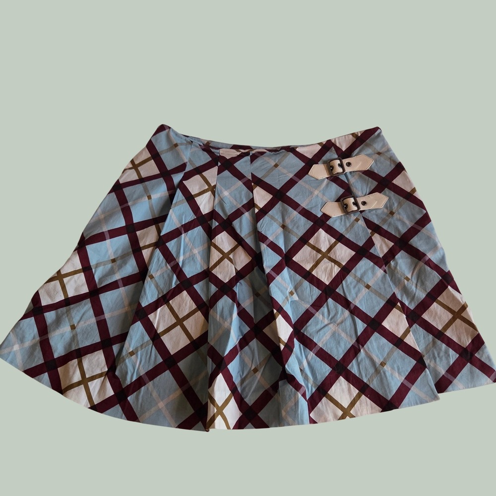 Marc by Marc Jacobs Light Blue Plaid Mini Skirt with Burgundy and Olive